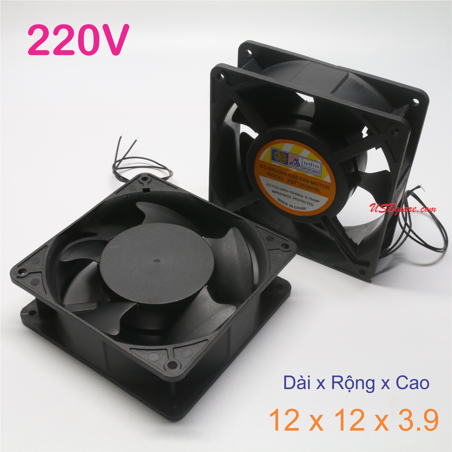 Quạt tản nhiệt 220V 12x12x3.9cm, Fan 220V 12x12x3.9cm (khung nhựa)