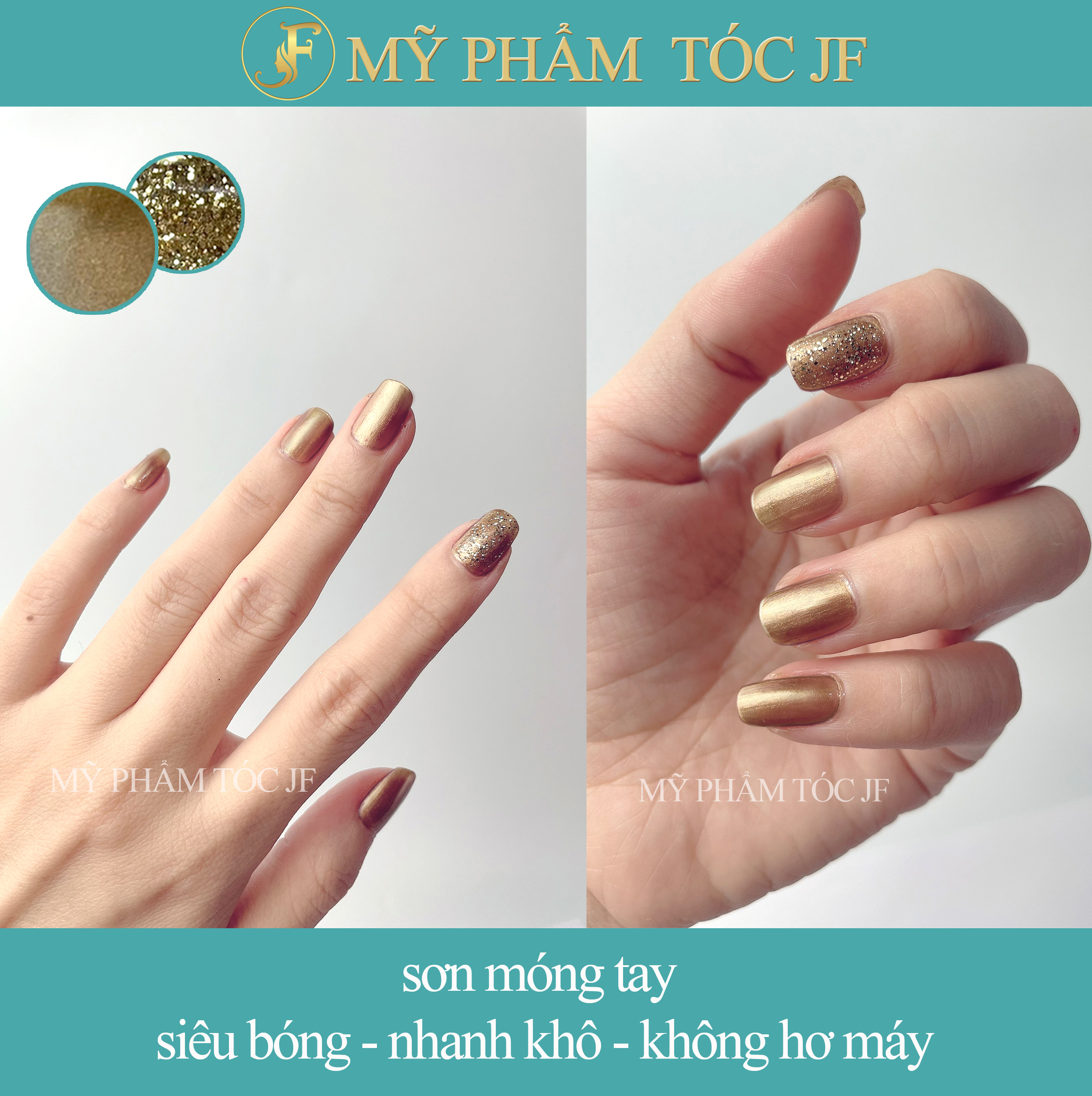 Set sơn móng tay gel lạnh cao cấp 16ml nhũ vàng và kim tuyến vàng
