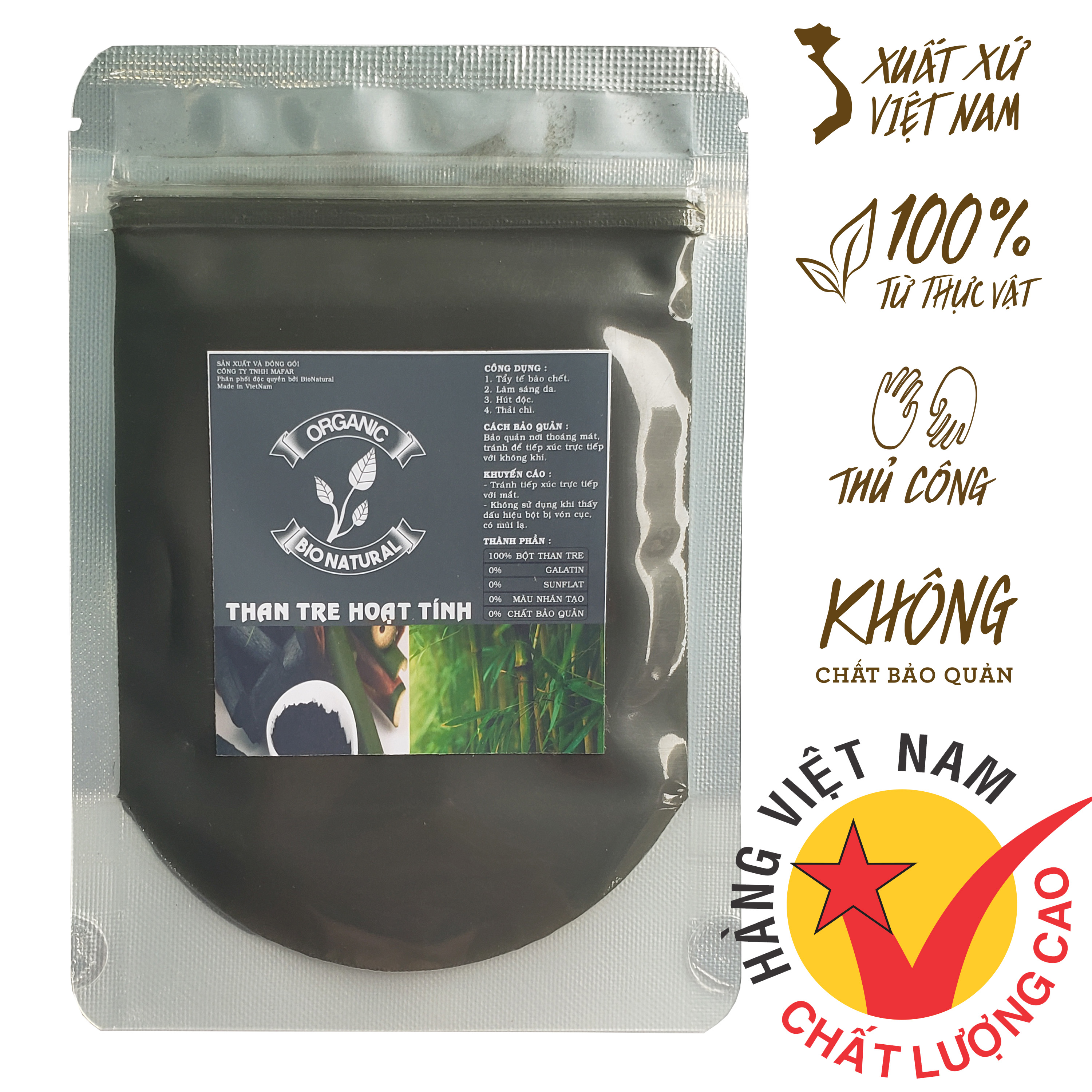 [HCM][BIONATURALVN] Bột đắp mặt nạ Than Tre Hoạt Tính HANDMADE 50gr