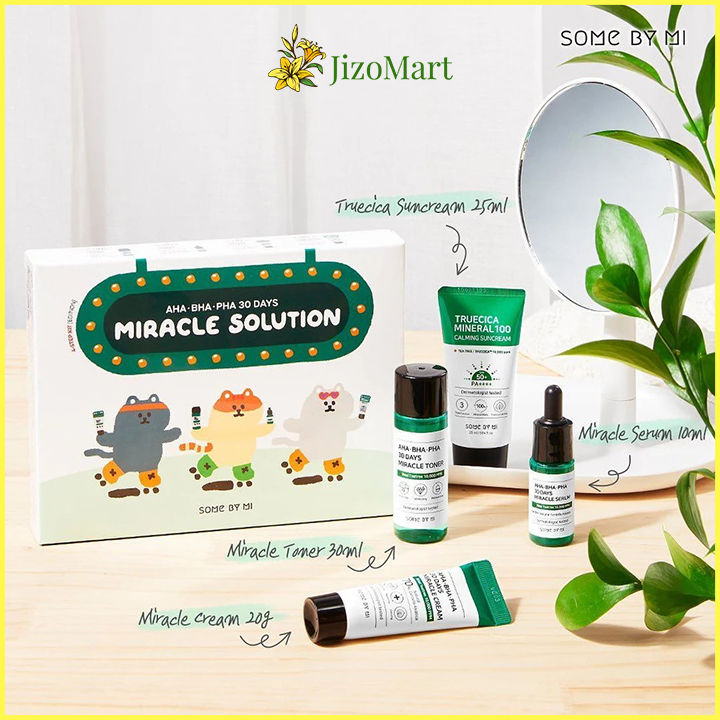 [Có kem chống nắng] Bộ Kit 4 Món Cho Da Mụn Some By Mi AHA-BHA-PHA 30 Days Miracle Solution 4-Step Kit-Edition (Toner, Serum, Cream, Suncream) - some by mi chính hãng