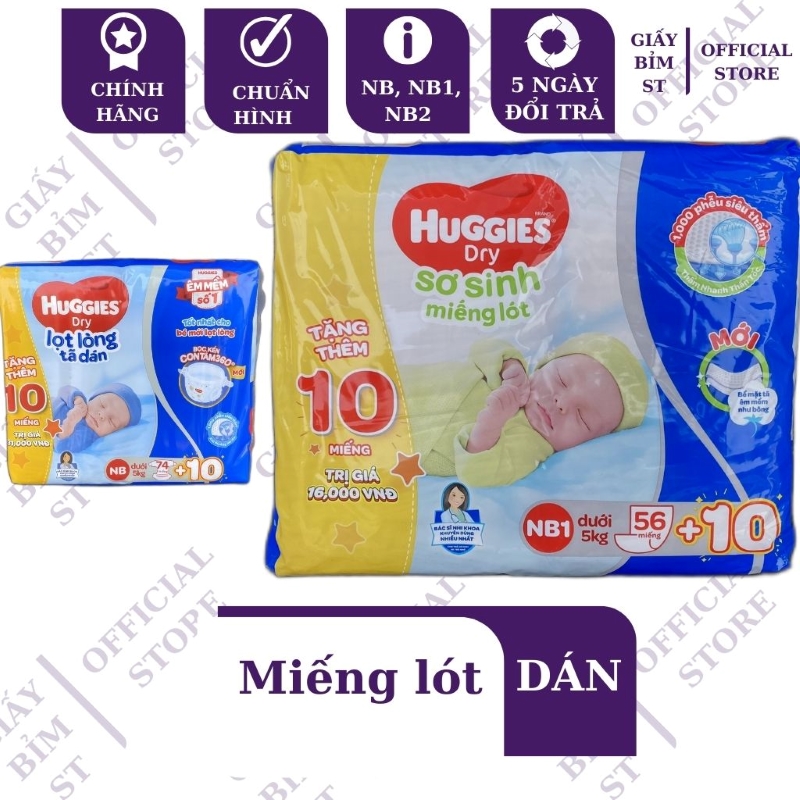 Miếng lót huggies size nb1 64, nb2 40, nb74 tã dán lọt lòng