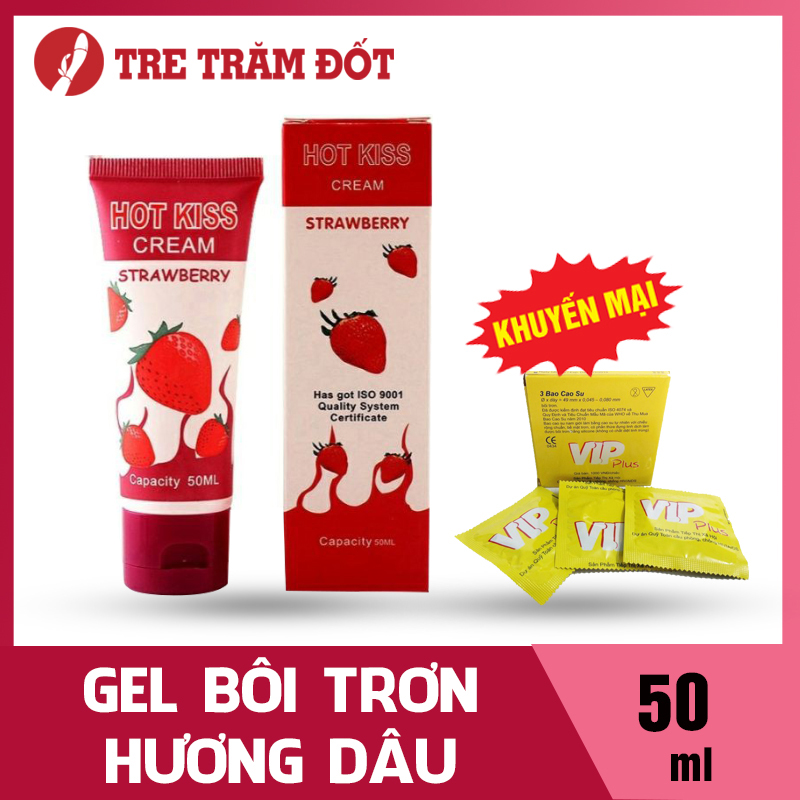 Gel bôi trơn hương Dâu quến rũ lọ 50ml tặng 1 hộp  3C Bao cao su gai gân hương bạc hà ( Gel Hoa quả - An toàn - Tăng khoái cảm)