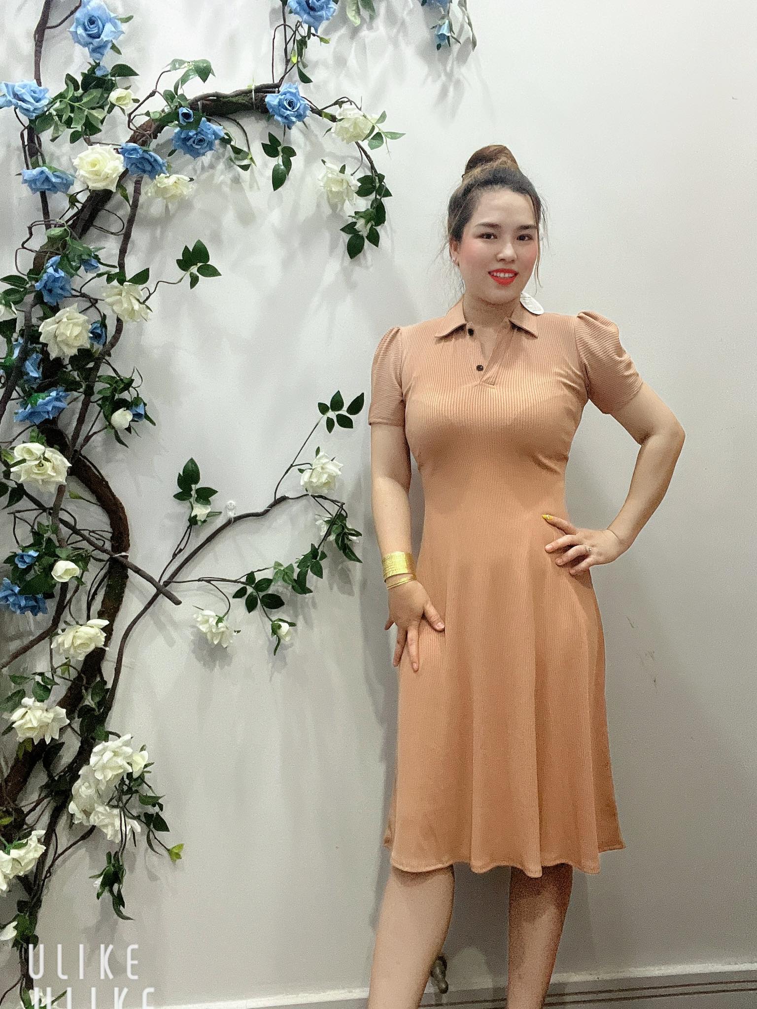 Đầm suông thun gân cổ trụ thời trang siêu dễ thương