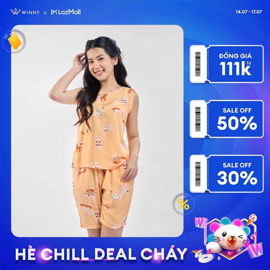 Winny - bộ đồ lanh sát nách quần ngố mặc nhà 2mnla23045s