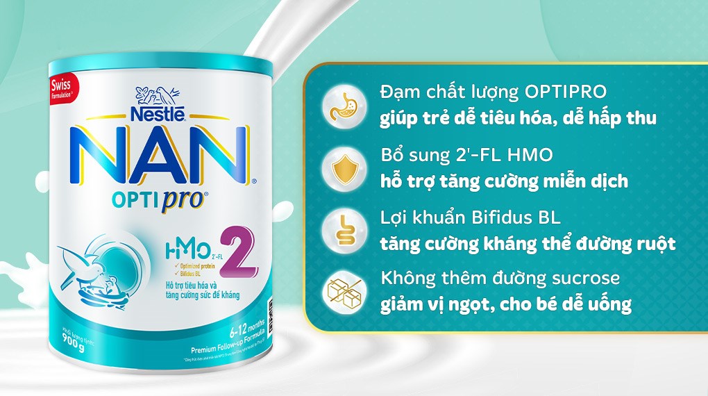 Sữa bột NAN Optipro số 2 900g (6 - 12 tháng)