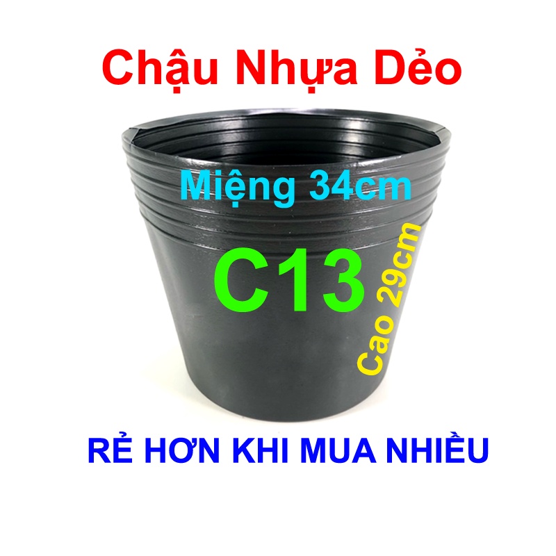 Chậu nhựa trồng cây C13 đen dẻo trồng rau, hoa, cây cảnh