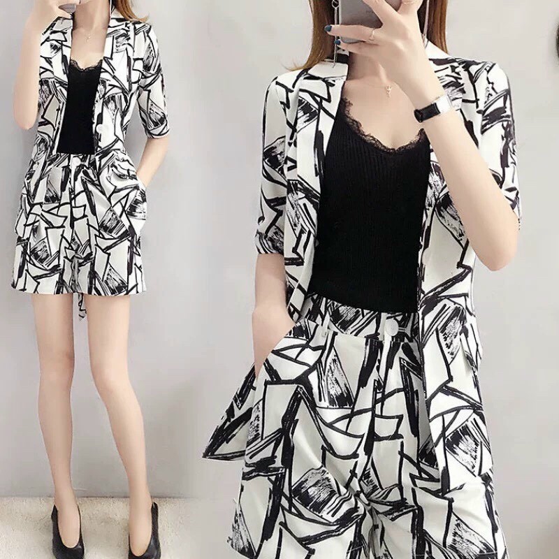 Set bộ vest họa tiết cao cấp kèm áo trong hàng nhập quảng châu