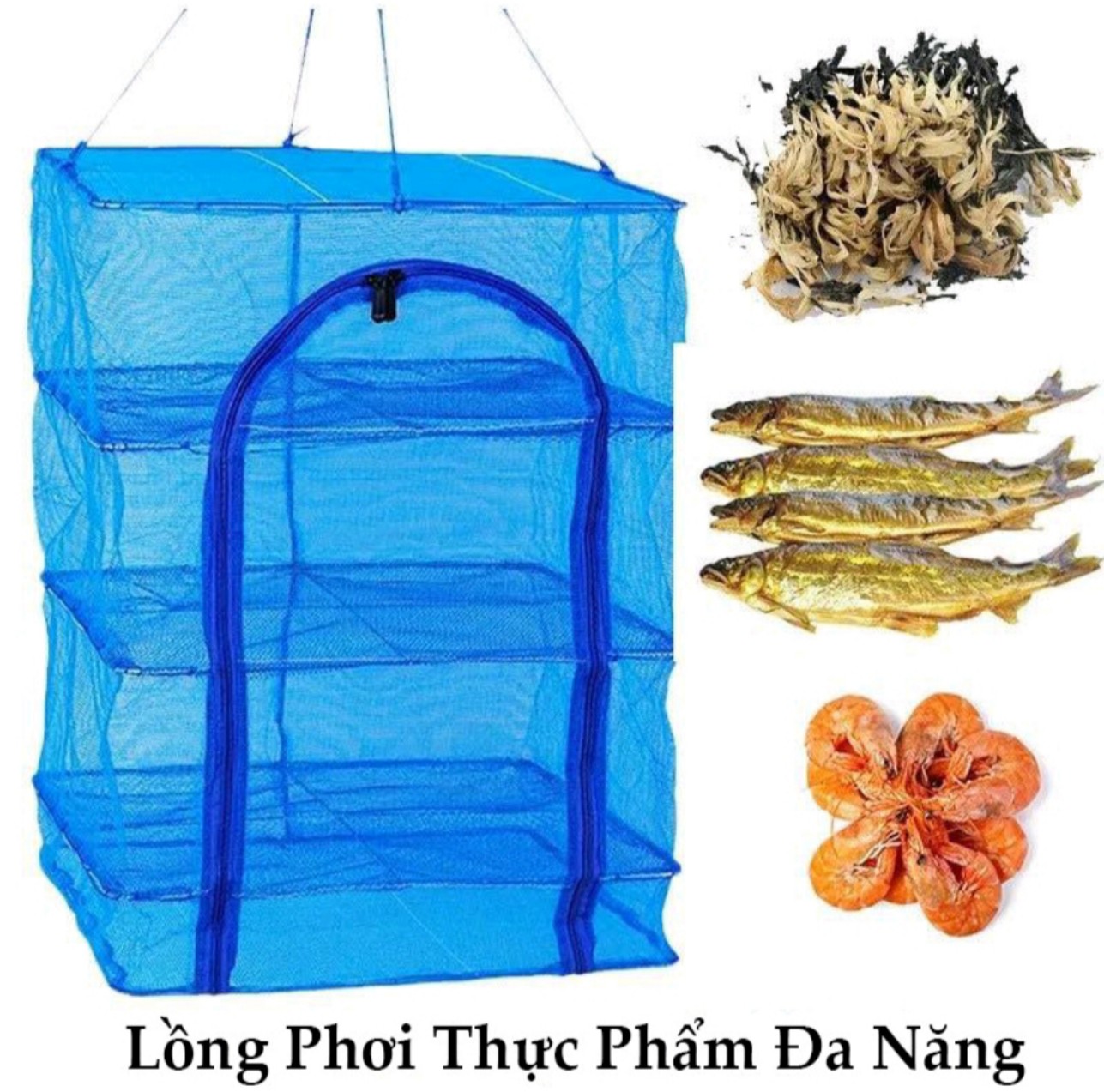  Lồng lưới phơi khô thực phẩm phơi cá chống côn trùng treo 4 tầng để phơi cá khô có thể xếp gọn 