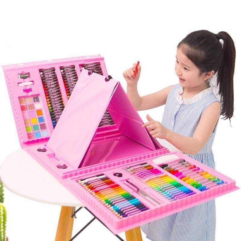 Bộ bút màu size lớn 208 món kèm bảng vẽ cho bé thỏa sức sáng tạo - hộp màu 150 chi tiết - quà trung thu cho bé umena màu vẽ