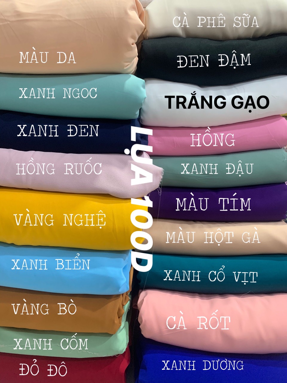 [HCM]VẢI LỤA 100D MÀU - DÒNG VẢI THÔNG DỤNG ( BẢNG MÀU 1) - 1 MÉT X 1M5