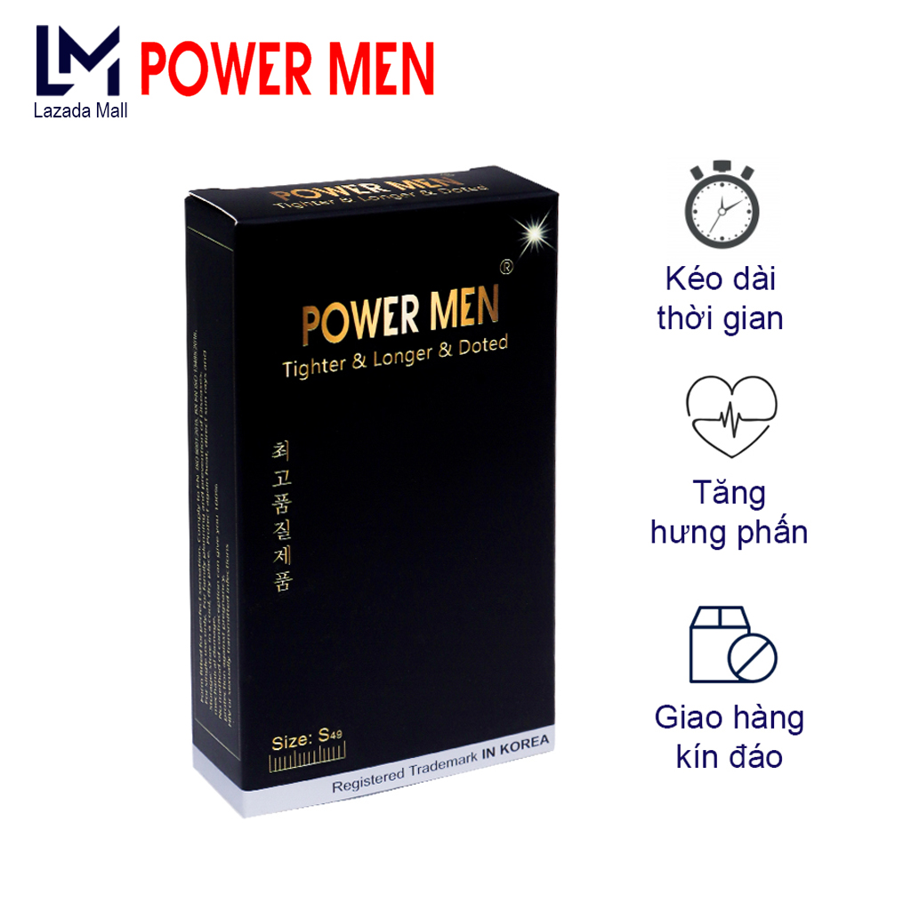 Bao cao su Powermen Tighter & Longer & Dotted Ôm sát, Tăng khoái cảm và Kéo dài size nhỏ 49mm Hộp 12 chiếc