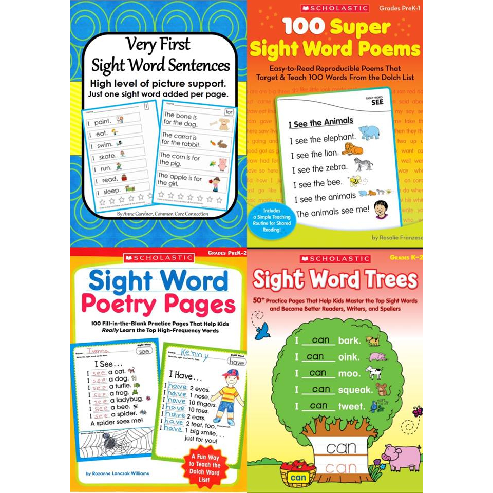 Bộ 4 cuốn Sight word A4 tặng file mp3 cho bé từ 3y làm quen TA