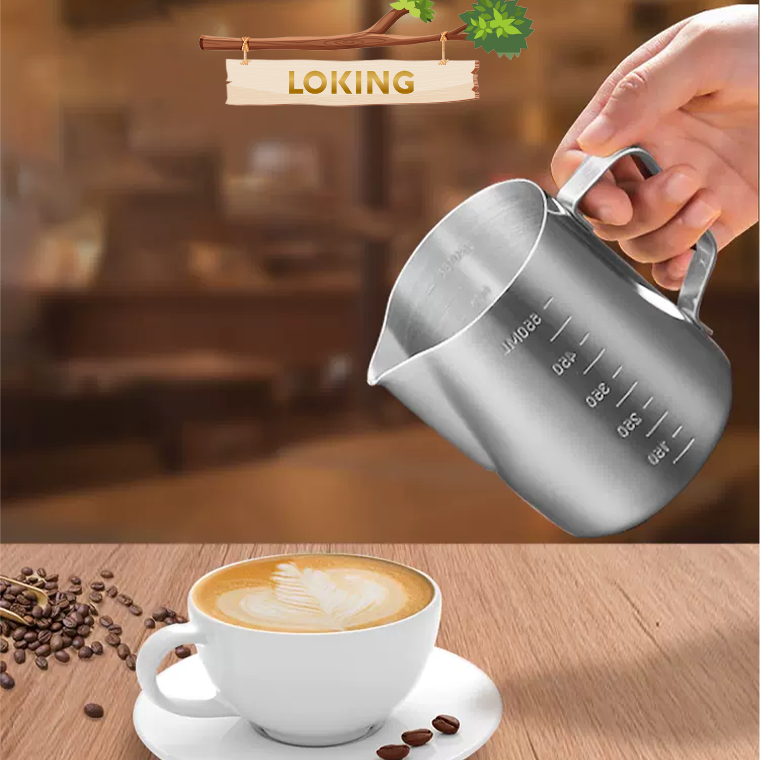 Ca đánh sữa inox 350ml - 550ml - 900ml, inox cấp thực phẩm - loking