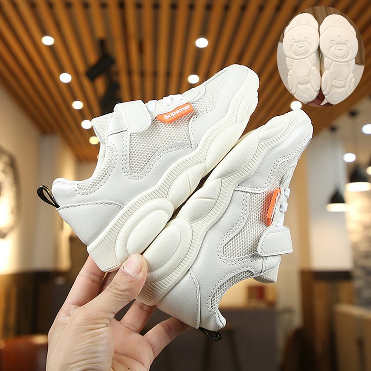 ( Size lớn 33-38) Giày thể thao đế hình chú gấu ngộ nghĩnh cho bé trai và be gái, giày sneaker , giày đi học, giày thể thao màu trắng, giày thể thao màu đen
