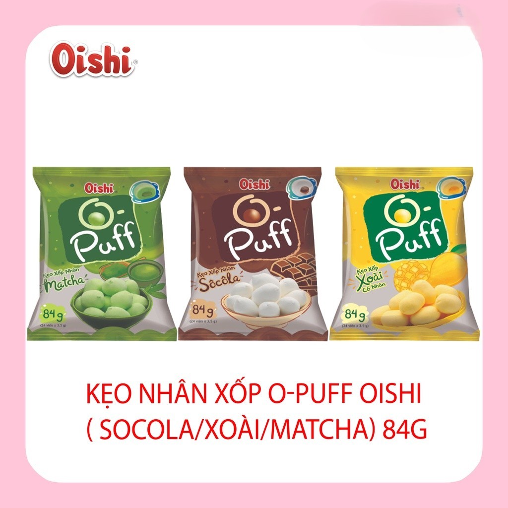 Kẹo Xốp Mềm Có Nhân O-Puff Oishi 84gr (Xoài, Socola, Matcha)