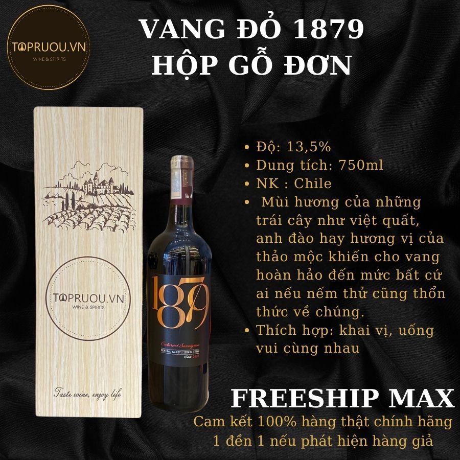Rượu vang đỏ 1879 750ml + hộp gỗ đơn