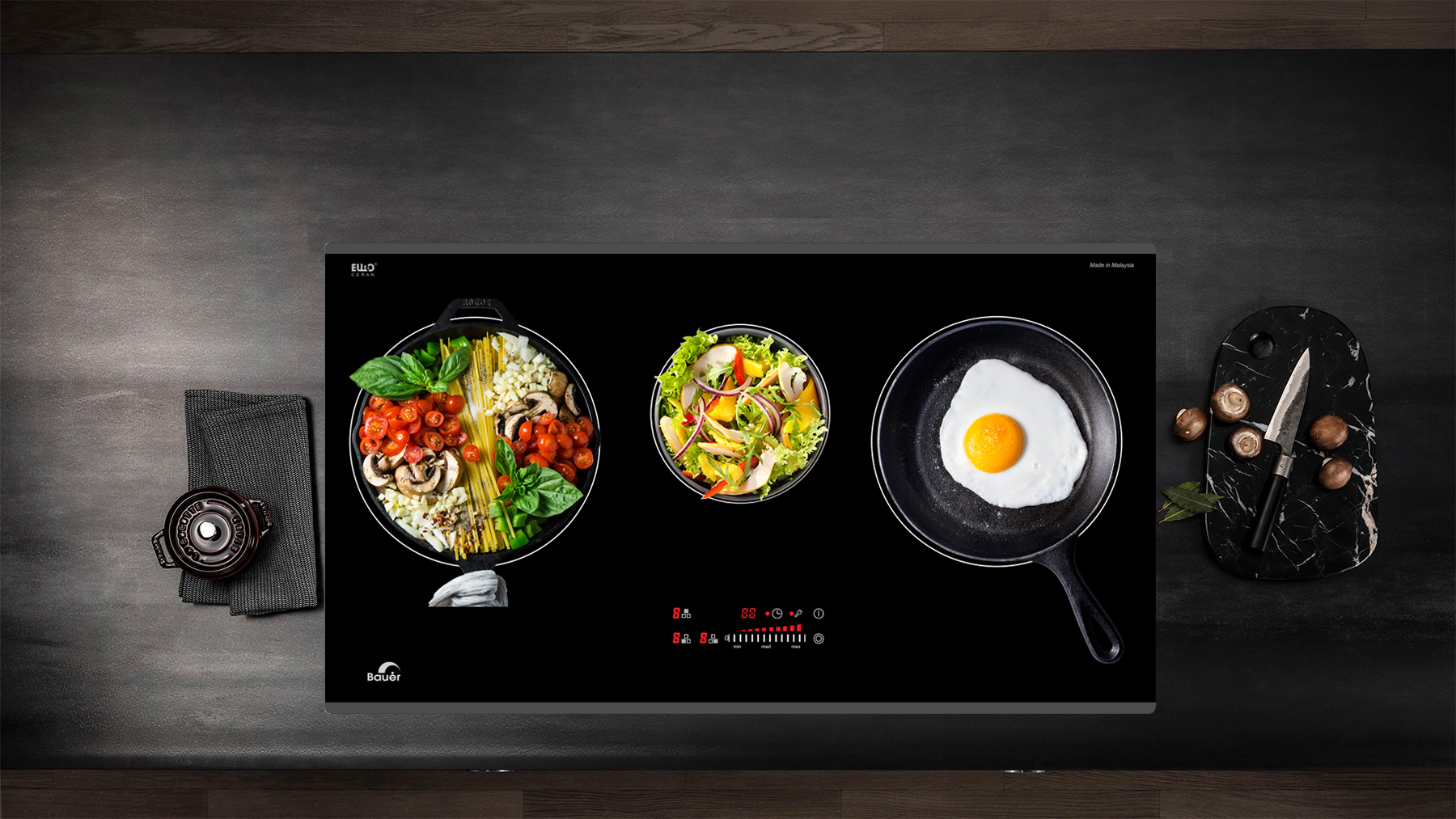 Bếp điện từ bauer be-33se | nhập khẩu nguyên chiếc từ malaysia | thiết kế sang trọng | hệ điều khiển cảm ứng slider control linh hoạt | an toàn, bền bỉ và tiết kiệm điện năng