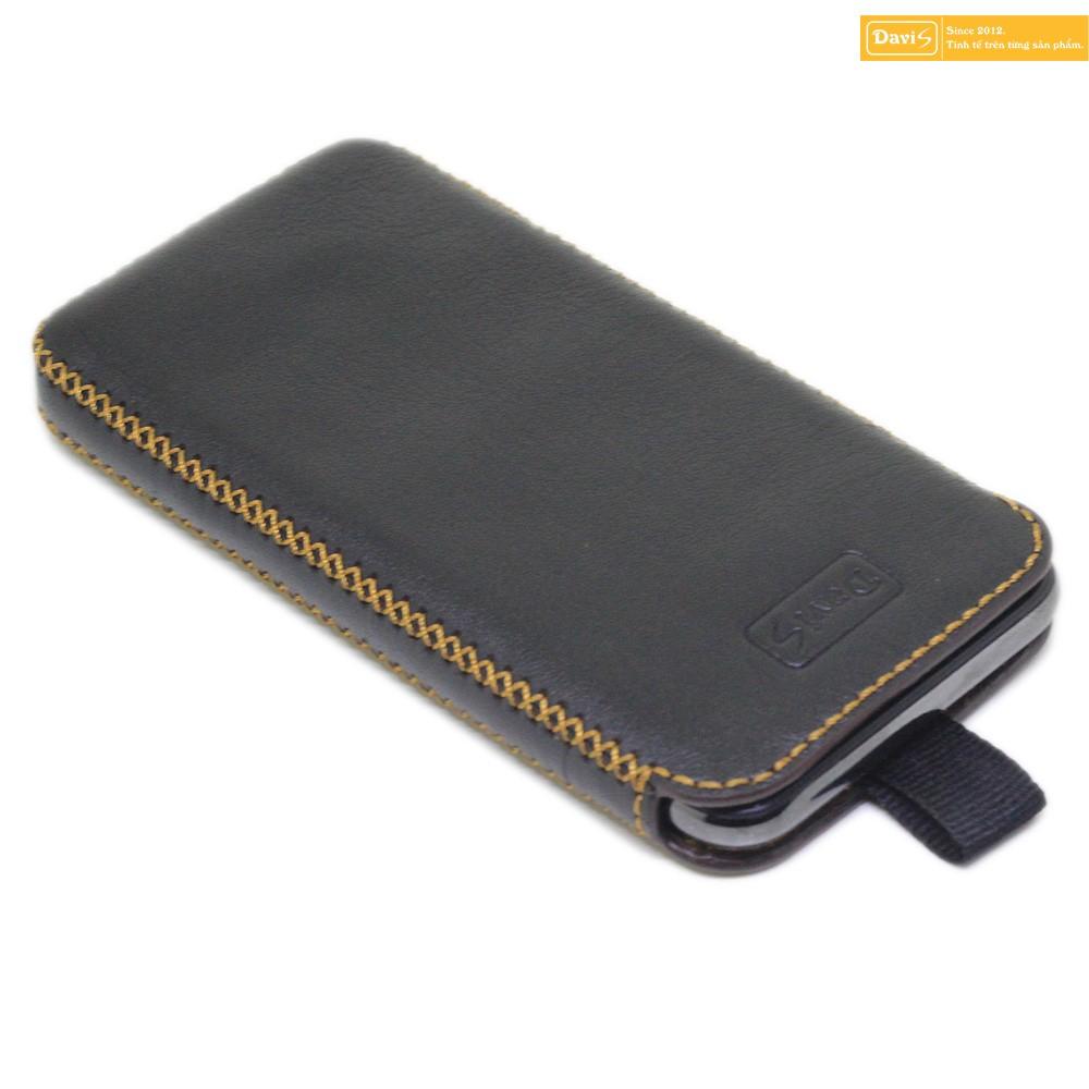 Bao da kiểu dây rút cho Blackberry Keyone - Da thật cao cấp - Davis (Đen mịn)