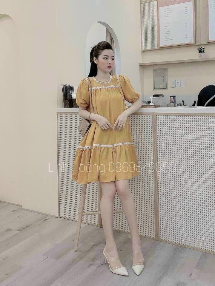 Đầm xòe kate tiểu thư tay búp xinh xắn