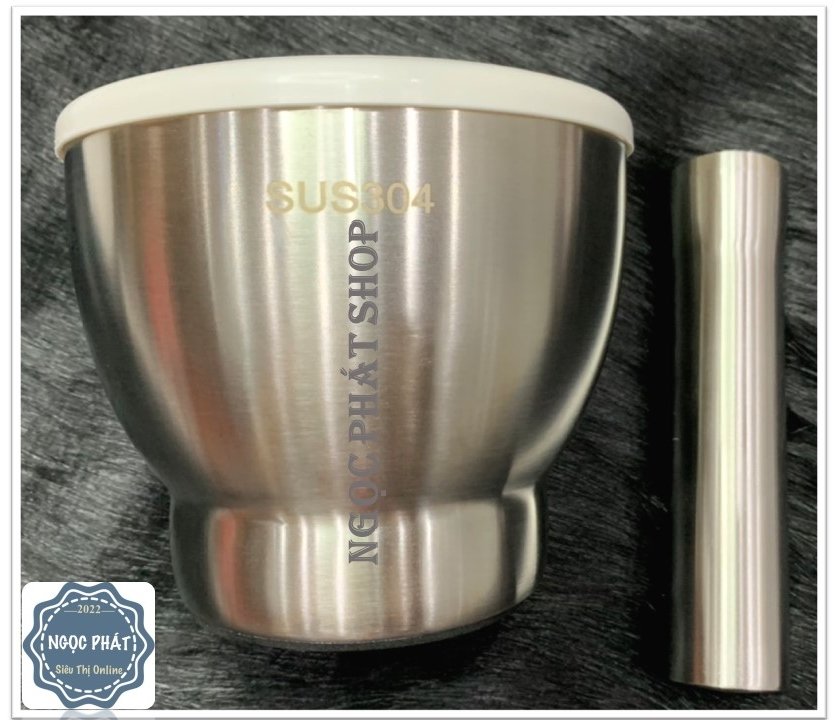 Cối + chày inox 304 cao cấp chống nấm mốc size đại 15, size trung 12.7cm