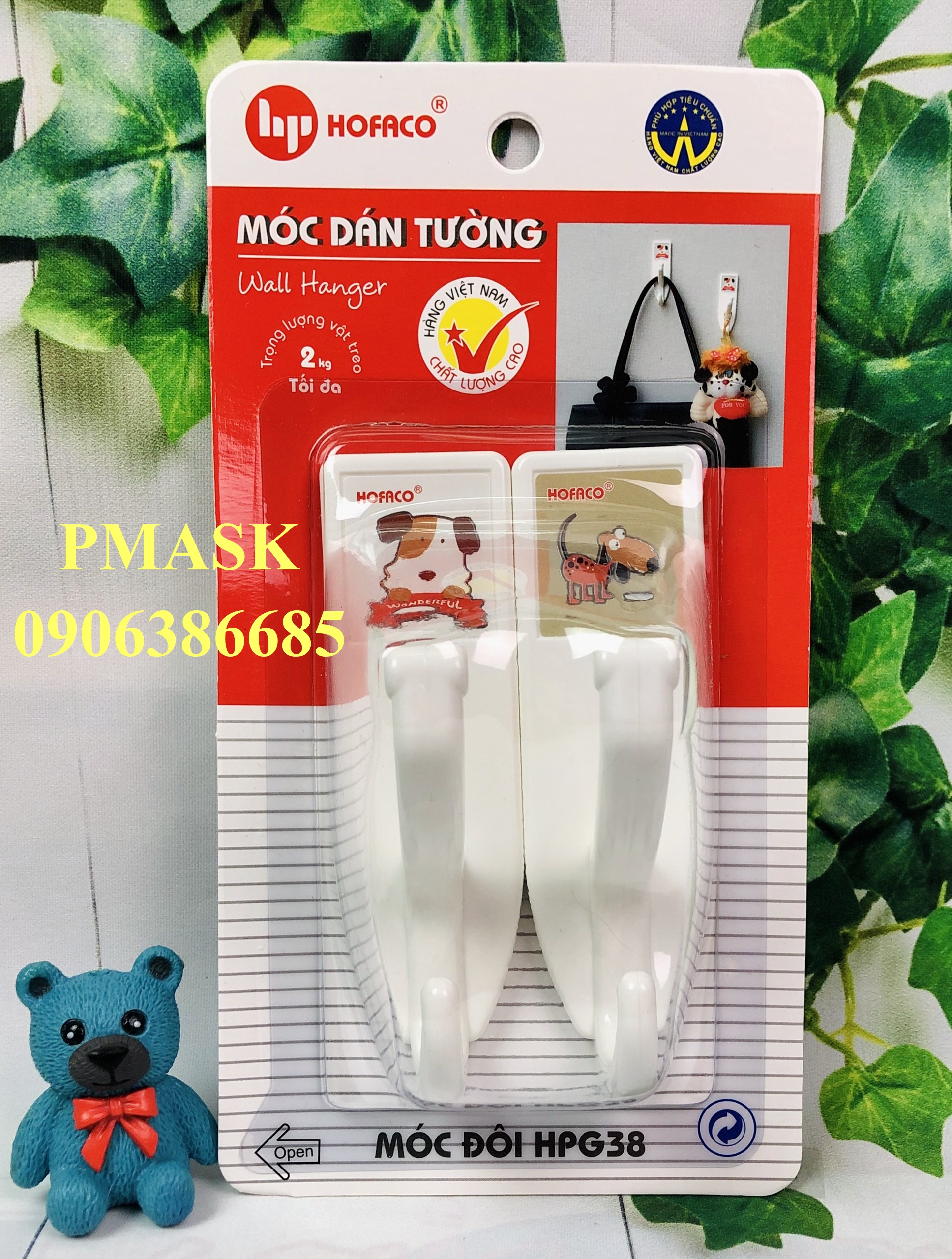 Móc dán tường bằng nhựa cao cấp Hofaco - Móc đôi HPG38 – Móc dán dính tường chịu lực tiện lợi