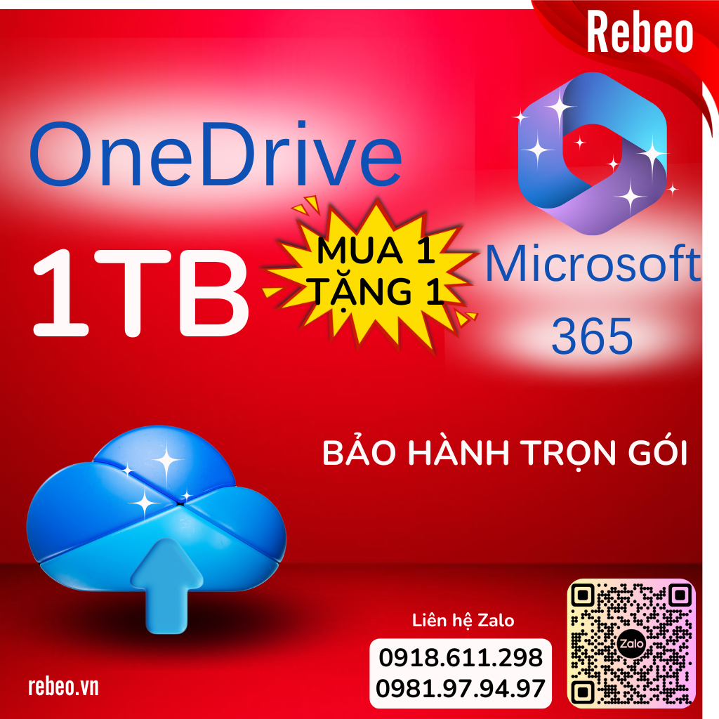 Nâng Cấp OneDrive 1TB - Ứng Dụng Bảo Mật Thông Tin Dữ Liệu - Phần Mềm Office 365 - One Drive - REBEO