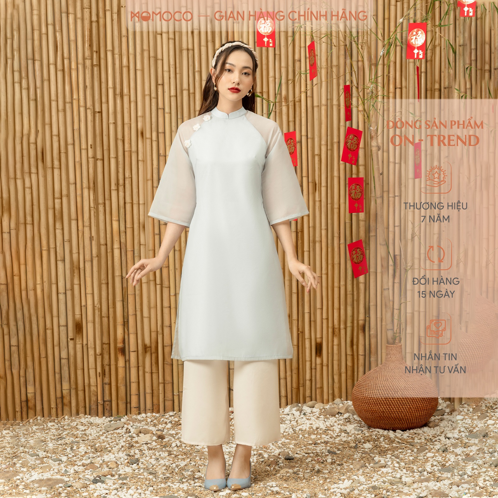 Bộ áo dài tết organza 2 lớp momoco m2928 chất vải voan gương mềm mại lấp lánh kiểu dáng ôm sang trọng tinh tế