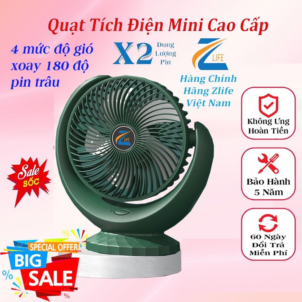 Quạt mini tích điện để bàn chính hãng Zlife mini siêu mát, động cơ không tiếng ồn Super Summer, Quạt Tích Điện Loại Lớn, Sạc Điện, Cầm Tay Sạc USB Summer, quạt phun sương, quạt kẹp tích điện mini pin trâu