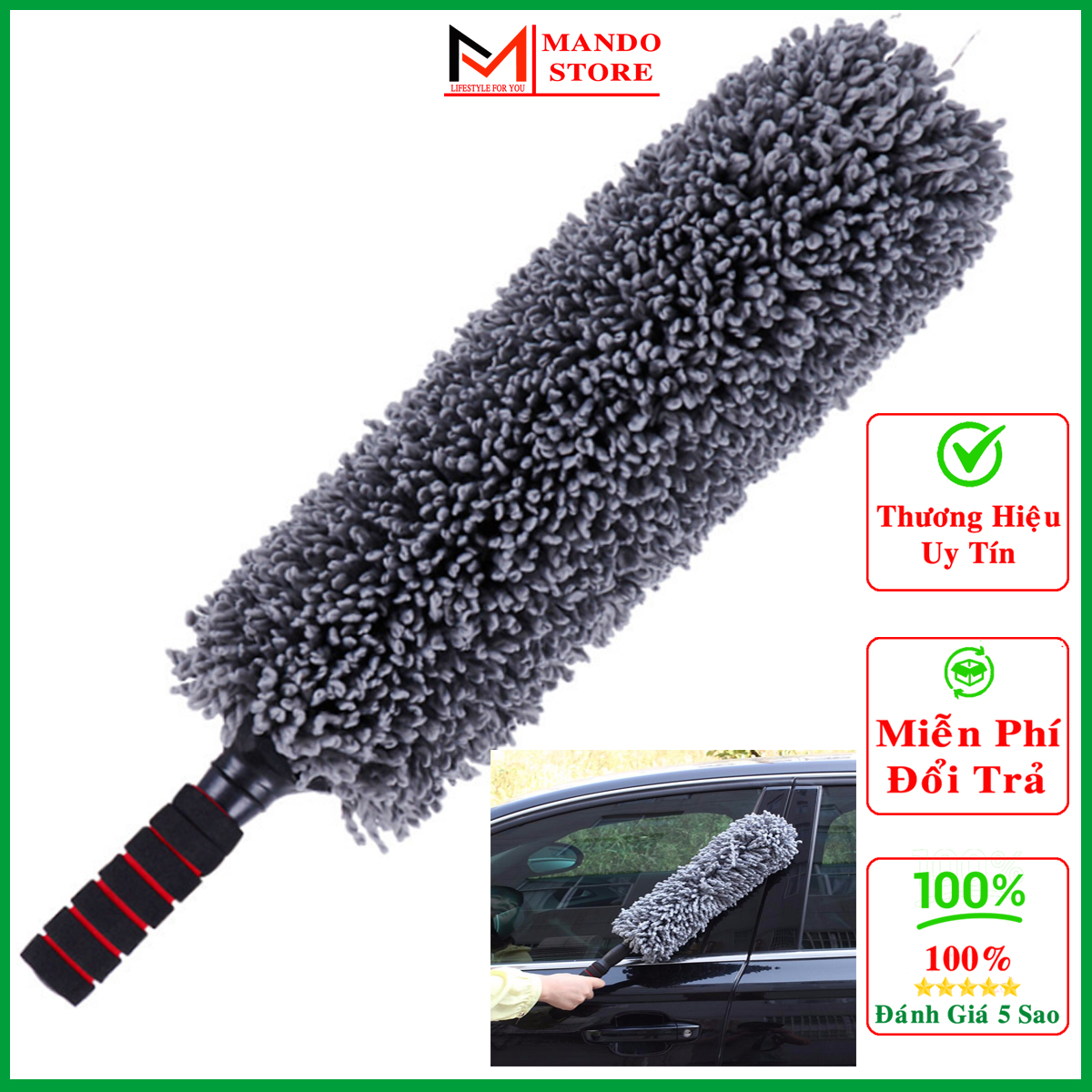 Chổi Lau Bụi Xe Ô Tô Sợi Dầu - Chổi Cán Dài Kim Loại Có Thể Điều Chỉnh Độ Dài - Chổi Rửa Xe, Dọn Nội Thất Xe Ô tô Xe Tải Xe Khách, Xe Tải Sạch Sẽ