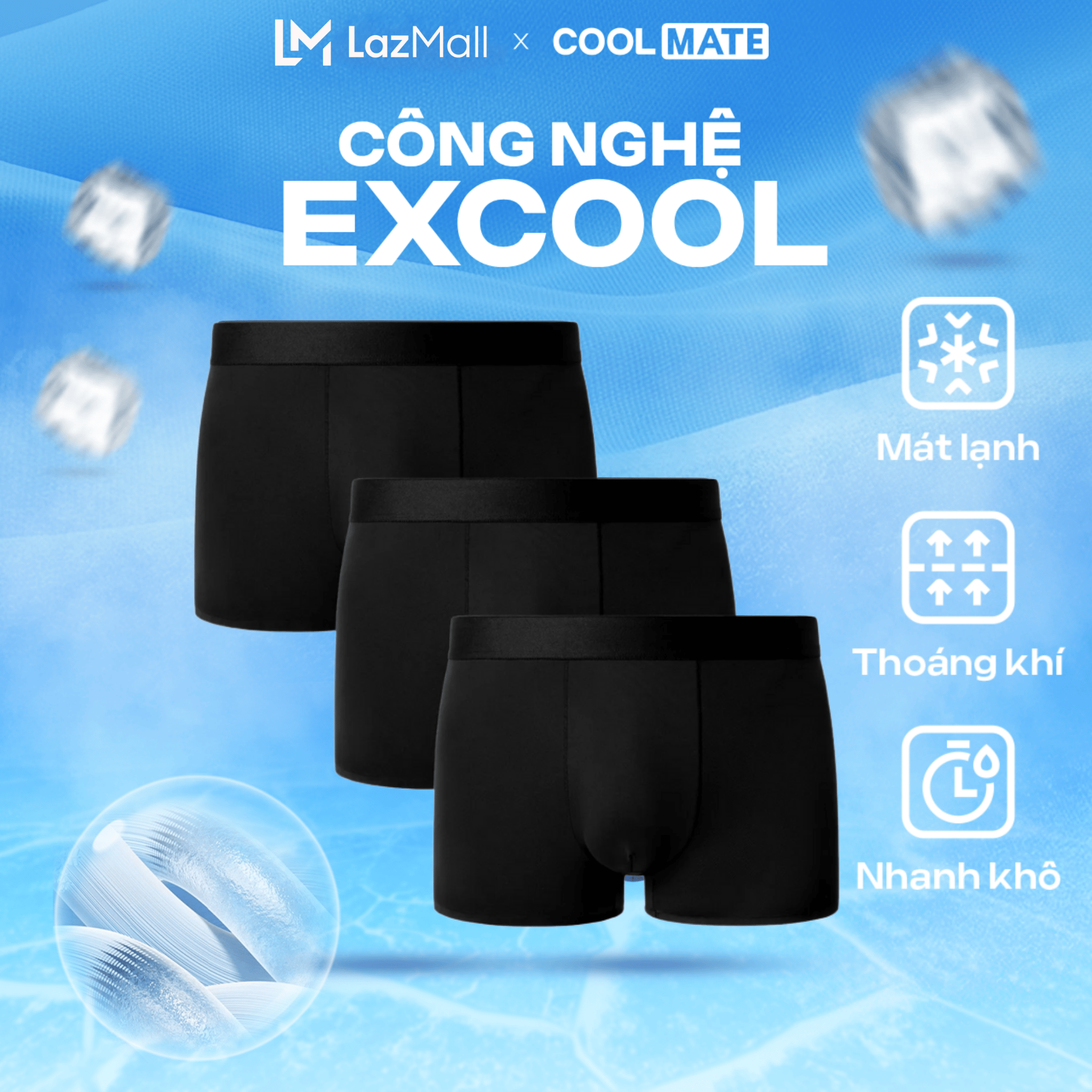 Combo 03 Quần lót nam Trunk Excool Microfiber Seamless (Không đường may) - Coolmate