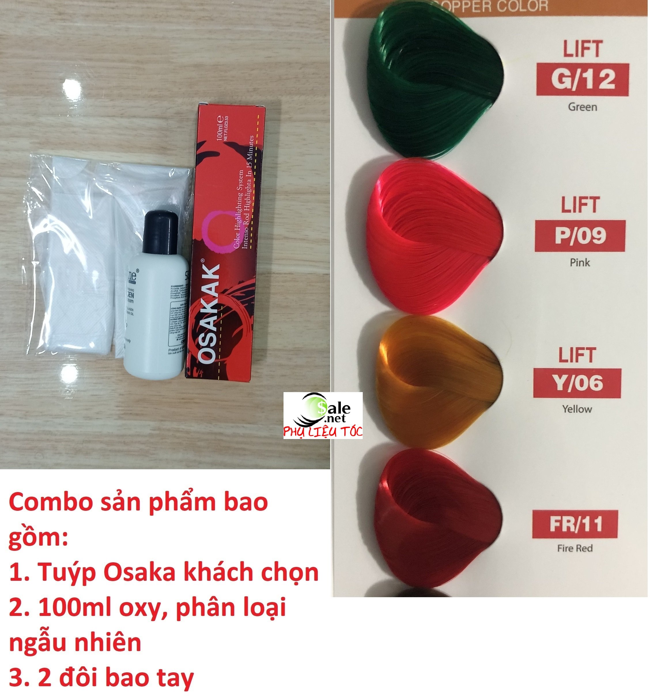 [HCM]Màu nhuộm tóc osaka có kèm theo oxy trợ nhuộm và bao tay - bảng màu số 14