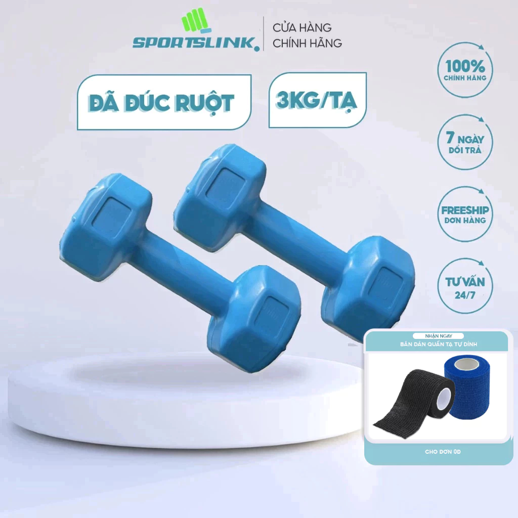 Combo 2 tạ tay nhựa đúc hoàn chỉnh 3kg (Màu ngẫu nhiên xanh hoặc đỏ)