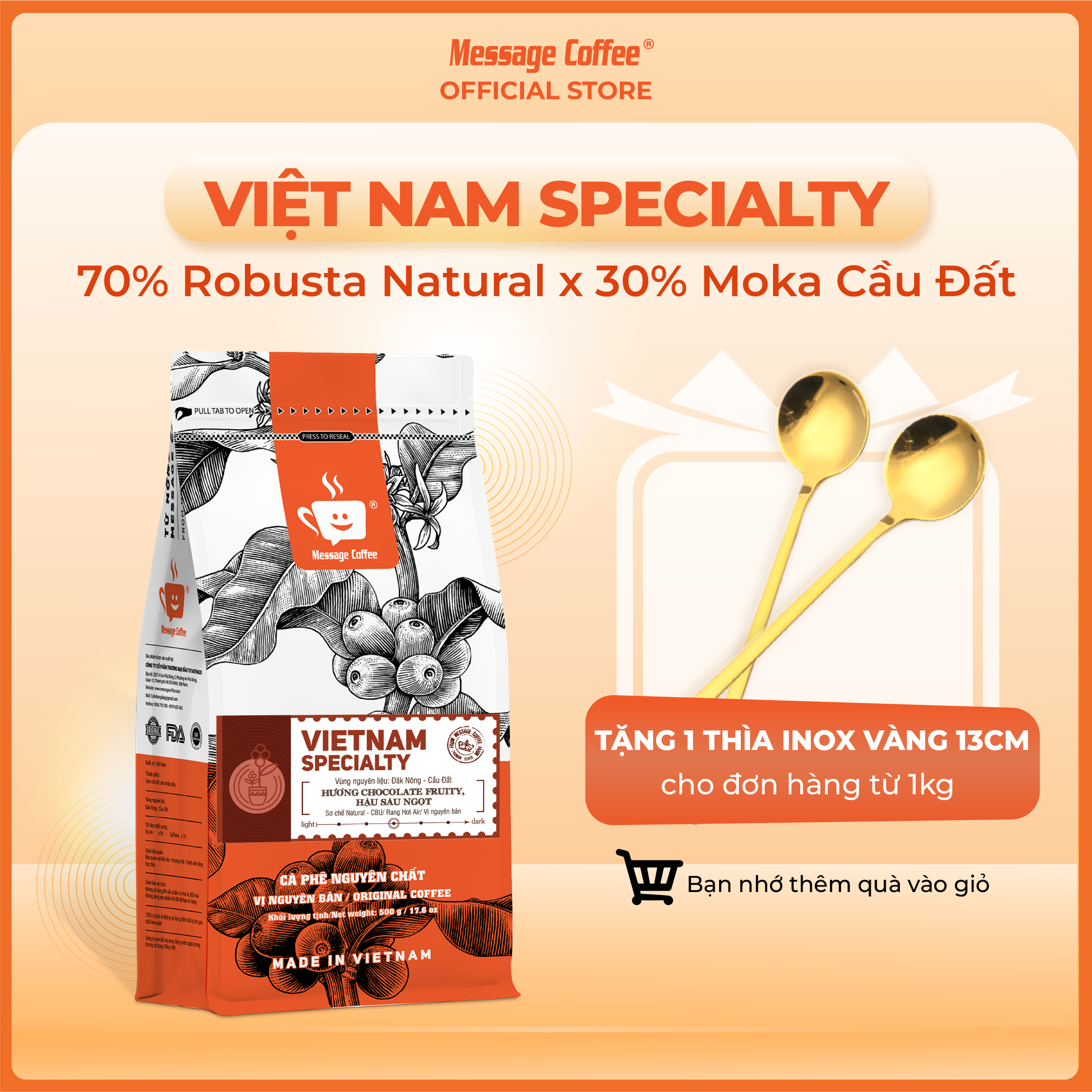 Cà Phê Nguyên Chất Vietnam Specialty Rang Mộc Pha Phin Thơm Ngọt Ngào Cafe Pha Máy Tròn Vị Trái Cây Gói 200g - 500g từ Message Coffee
