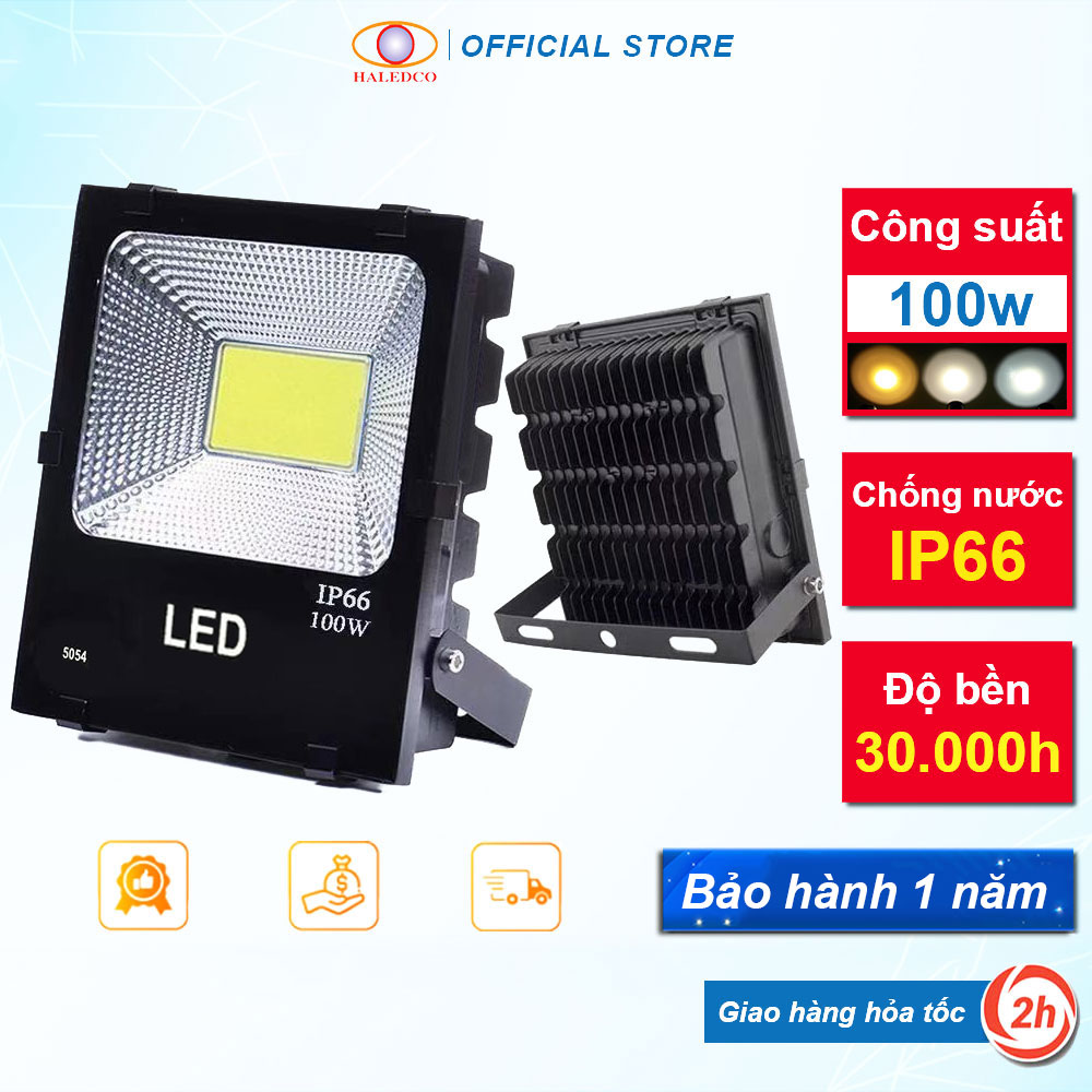 Đèn pha led ngoài trời 100w chống nước ip66, sử dụng ngoài trời haledco bảo hành 12 tháng