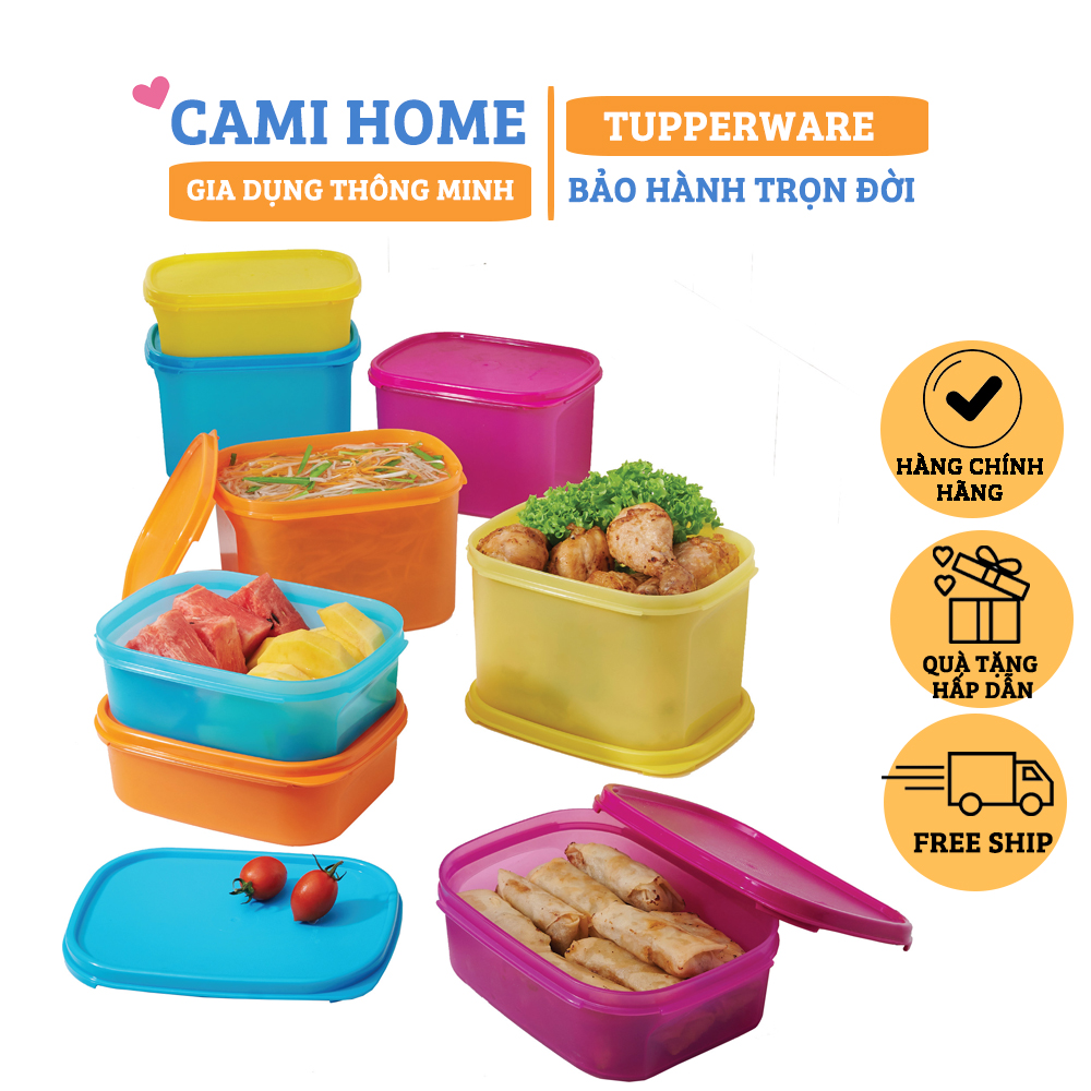 Bộ Hộp Trữ Mát Colorful Rectangular Tupperware Set 8 Hộp , Hộp Đựng Thực Phẩm