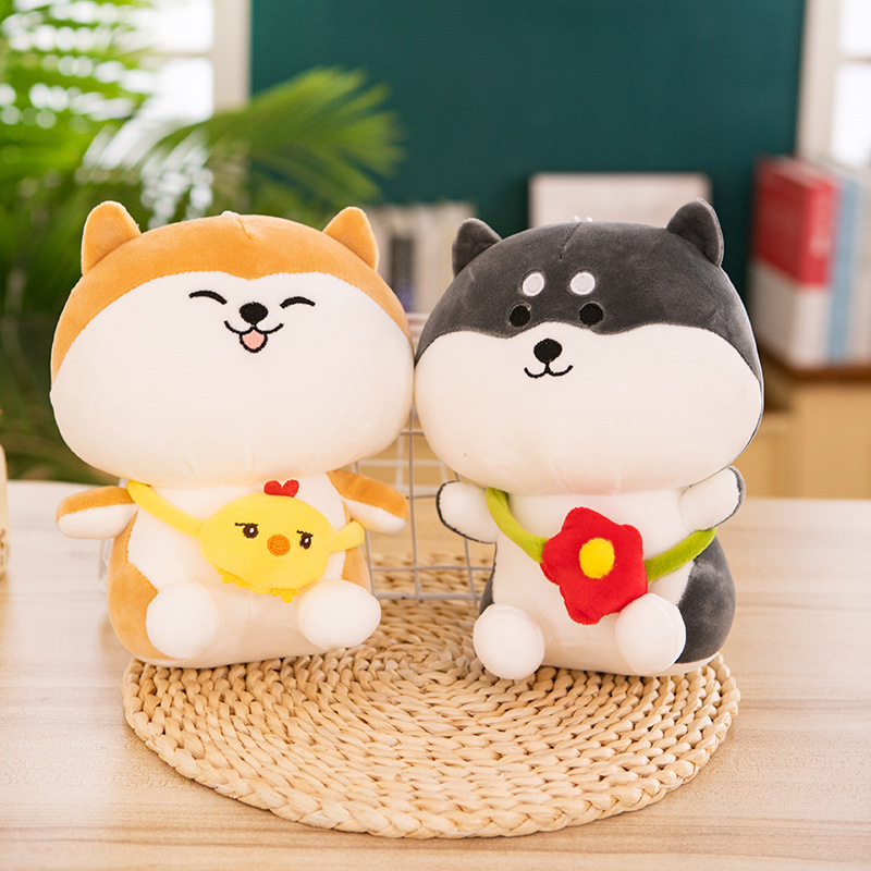 Gấu bông husky đeo túi hoa, shiba đeo túi vịt cute, thú treo xe hàng quảng châu
