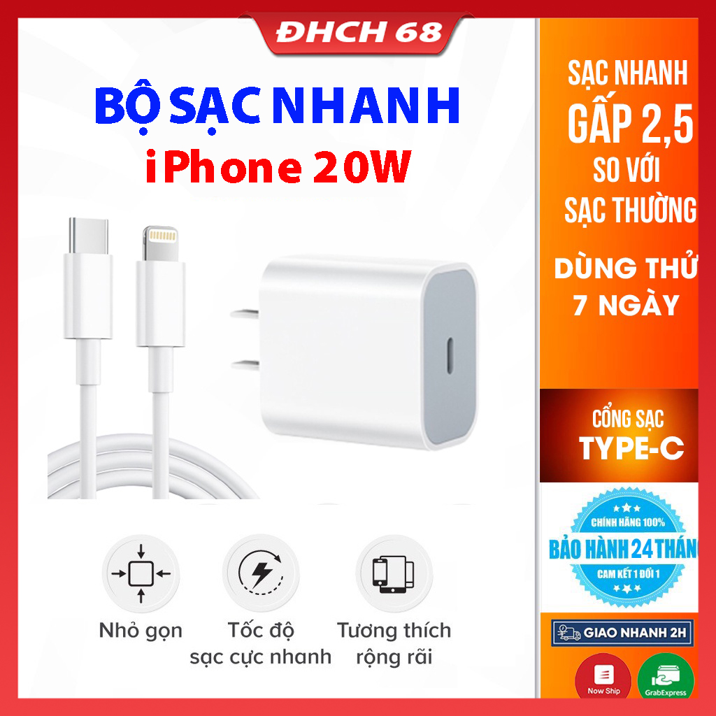 Sạc nhanh điện thoại 20w đảm bảo cho điện thoại bảo hành 12 tháng lỗi 1 đổi 1