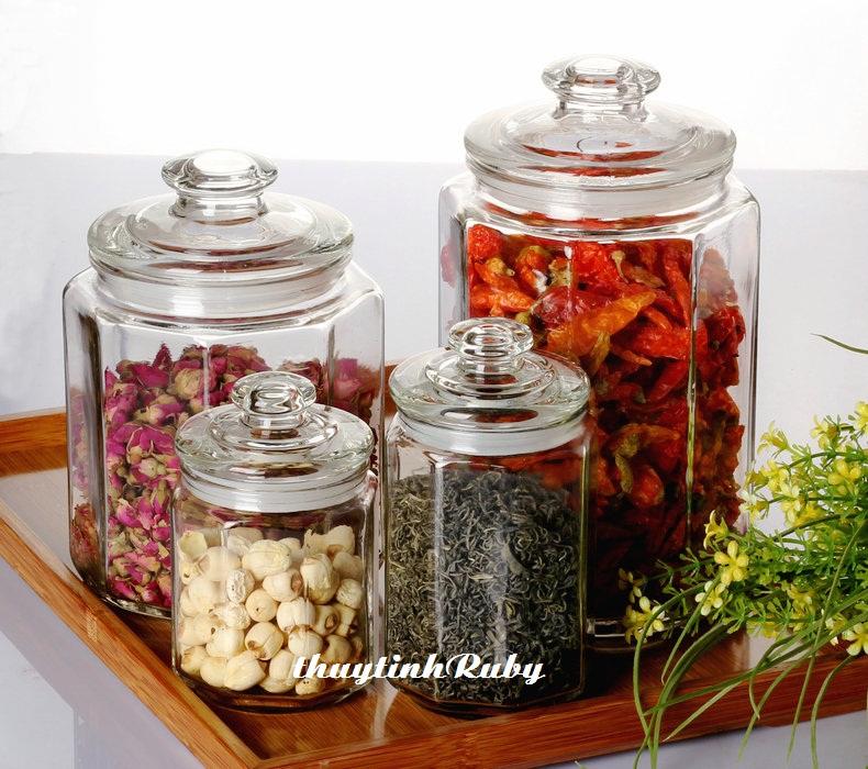 Hũ Thủy Tinh LỤC GIÁC Đựng Gia Vị 3000 Ml, Lọ Gia Vị Thủy Tinh, Hũ Đựng Thực Phẩm Khô, Hủ Lọ Gia Vị Tiện Dụng, Hũ muối dưa