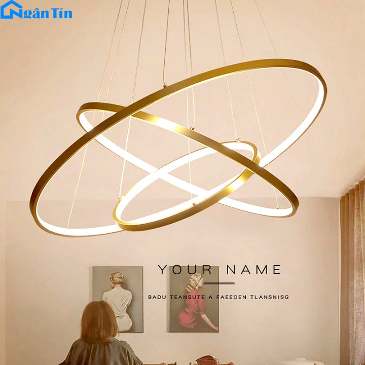 Đèn thả trần led tích hợp 3 vòng trang trí phòng khách bàn ăn Led 3 chế độ màu TH816 Ngân Tín