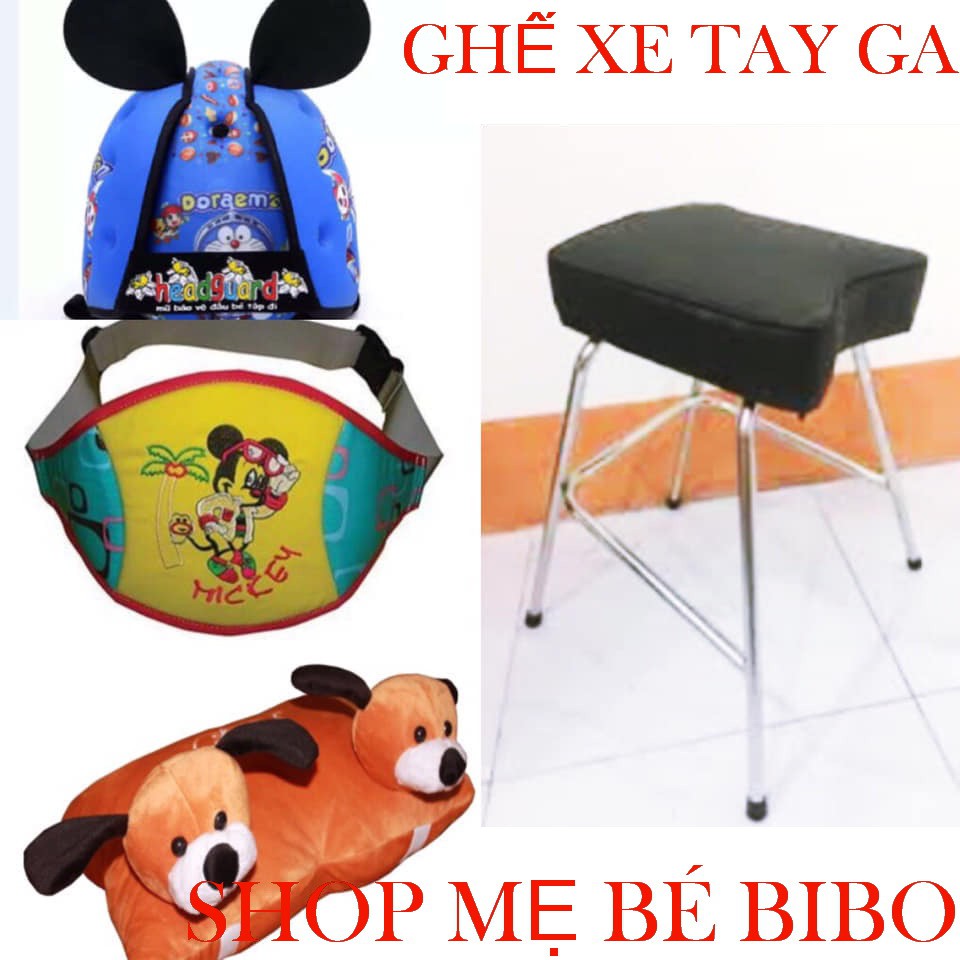 Combo 4 món ghế và đai và nón và gối đi xe máy inox không tựa cho các dòng xe tay ga