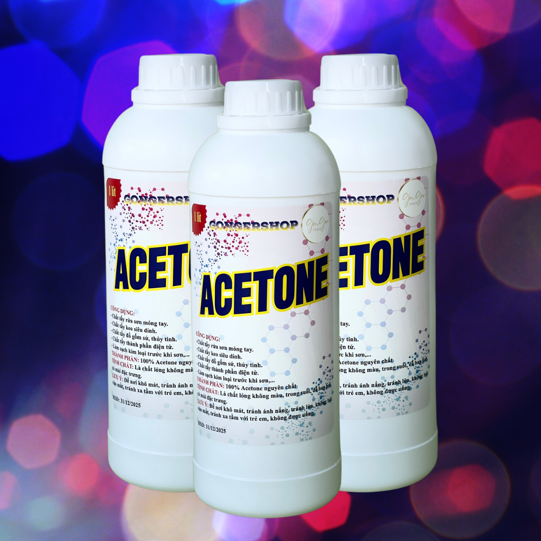 Acetone | Dung tích: 01 lít | Chất tẩy rửa sơn móng tay, tẩy keo siêu dính, chất tẩy cho đồ gốm sứ, thủy tinh, dùng trong in ấn nghệ thuật, giúp Mực in mau khô | Hóa chất Acetone | Dung môi Acetone | Gonger Shop