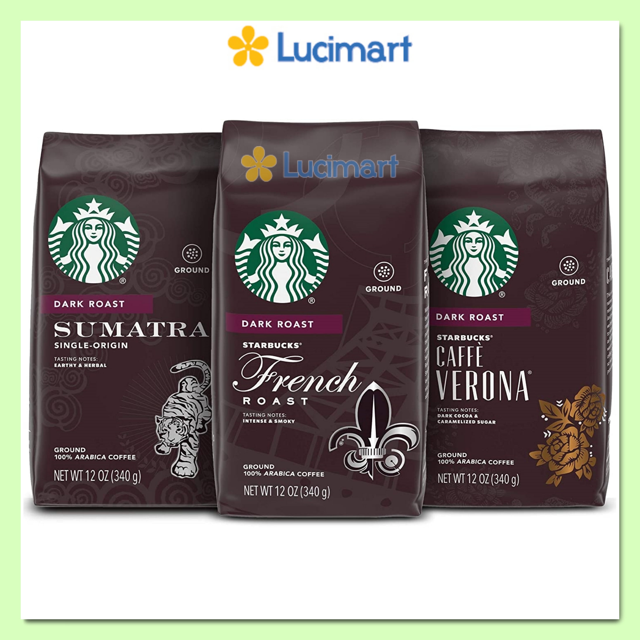 Cà phê Starbucks rang xay sẵn nguyên chất 100% Arabica Coffee Dark Roast (USA)