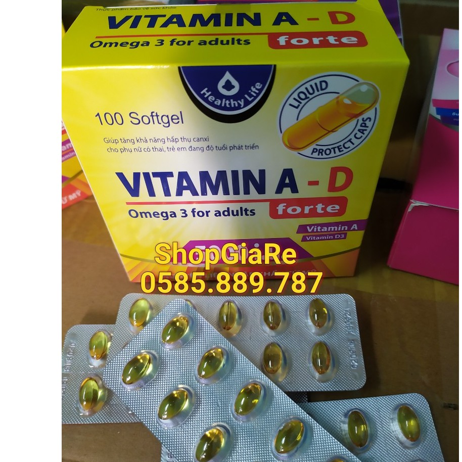 Viên uống vitamin A D bổ sung vitamin, giảm nguy cơ khô mắt, mỏi mắt, còi xương, hỗ trợ đẹp da hộp 100 vviên