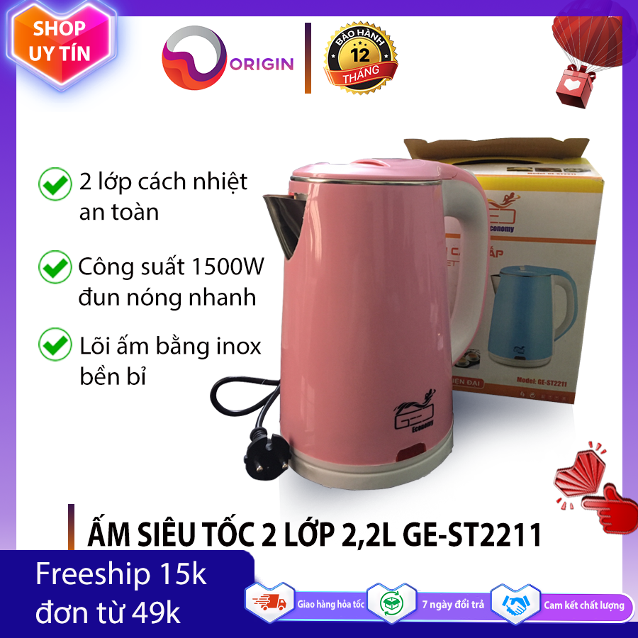 Ấm Đun Nước Siêu Tốc Jiplai 2 Lớp 2,5l 1500W - Ấm Đun Nước Siêu Tốc 2 Lớp An Toàn - Bình Đun Nước Siêu Nhanh Đế Tiếp Điện Xoay 360 độ - BẢO HÀNH 12 THÁNG