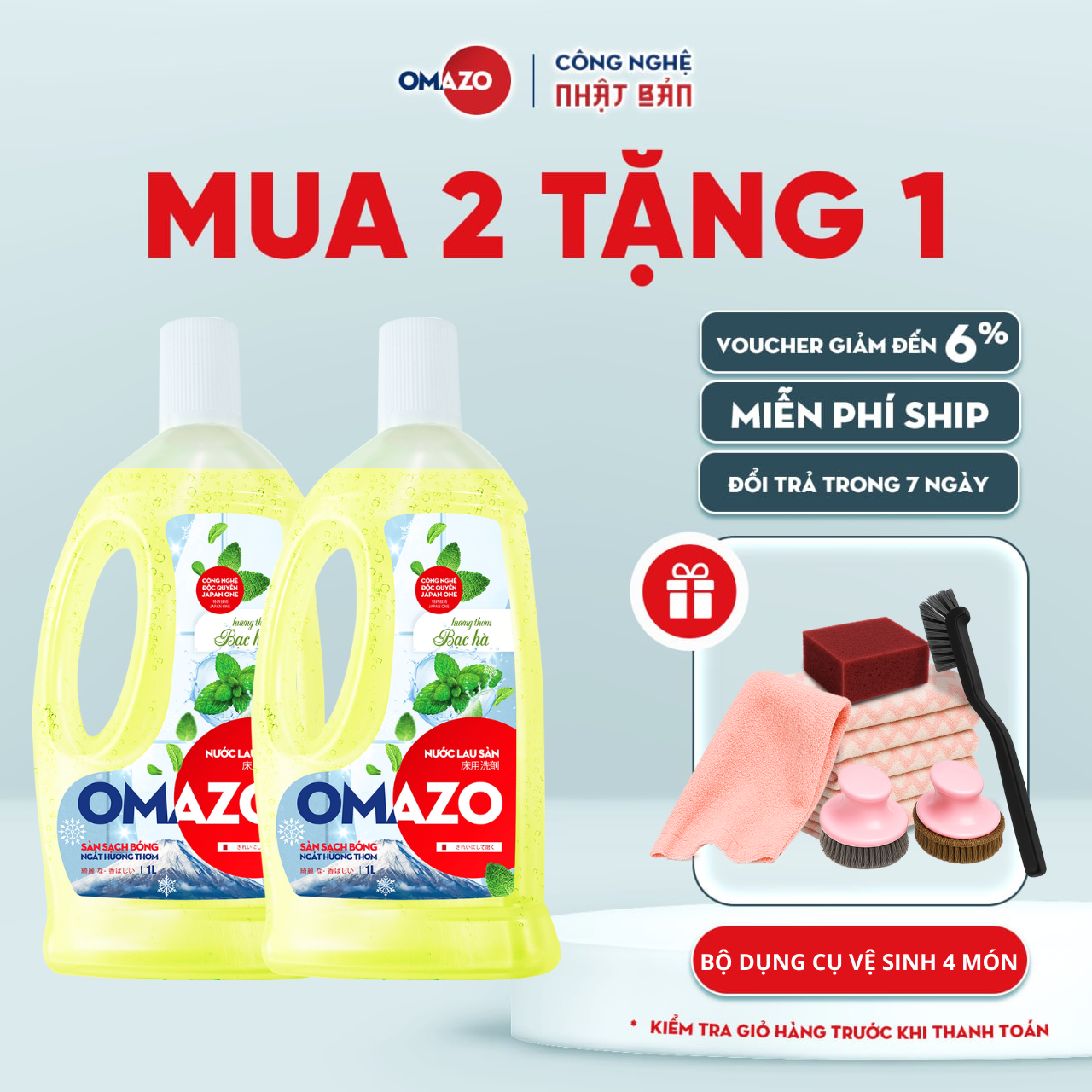 Combo 2 Chai Nước Lau Sàn Omazo Hương Bạc Hà Sạch Thơm Mát (1L x2)