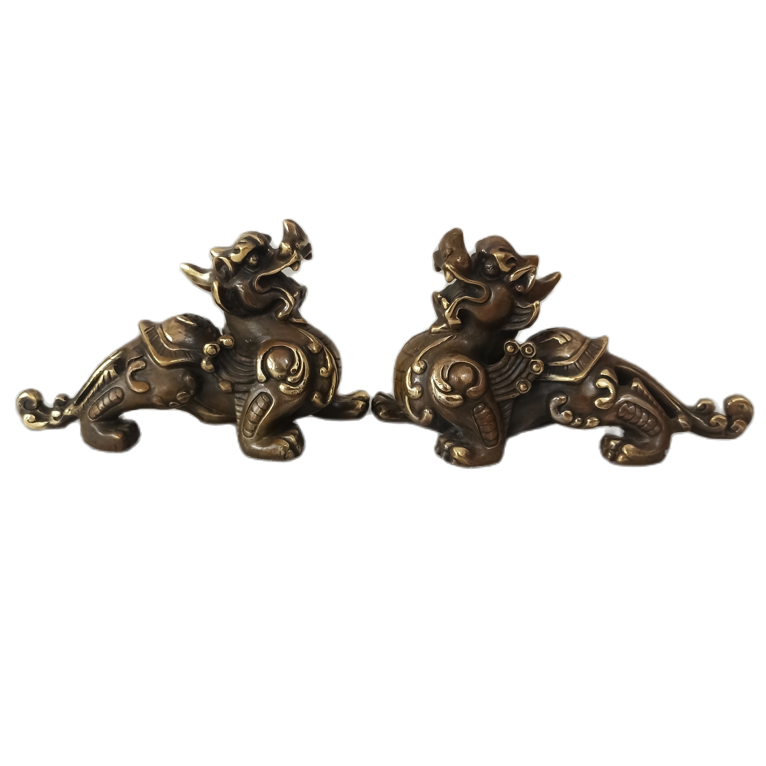 Cặp tỳ hưu bằng đồng 17cm hun nâu giả cổ bày ban thần tài, đôi tỳ hưu bằng đồng