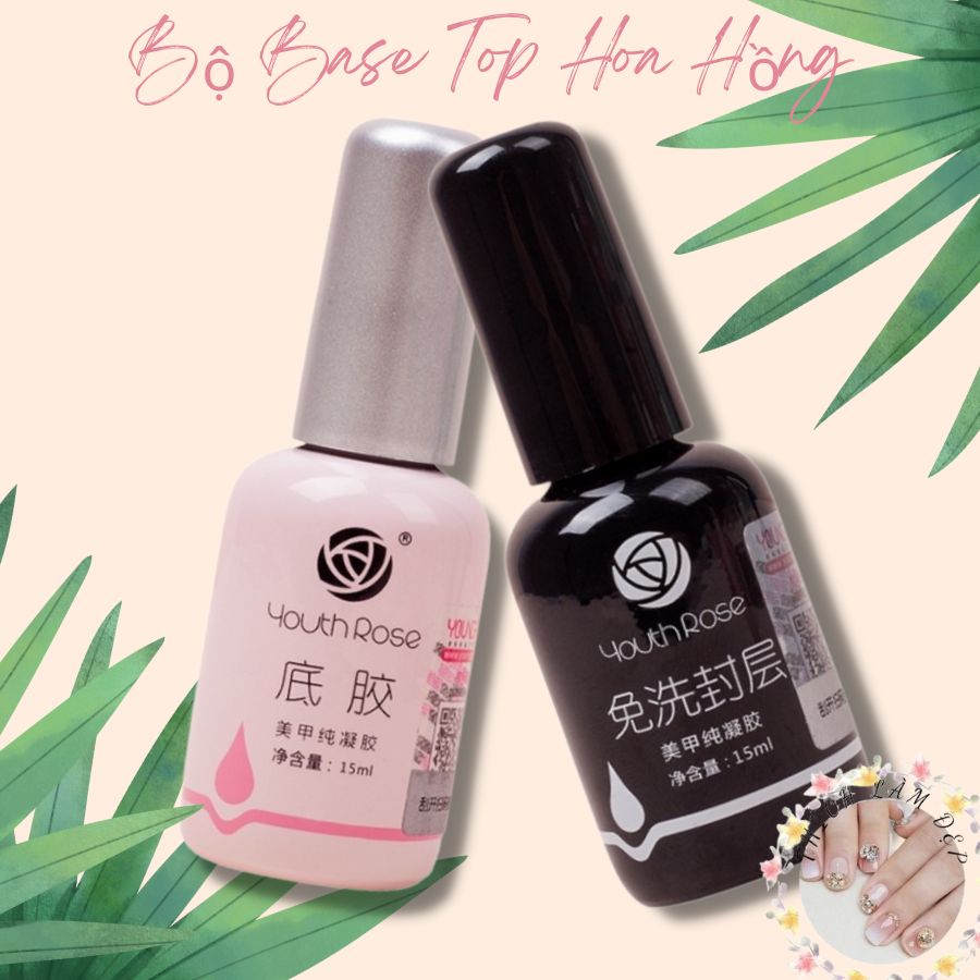 Cặp sơn base - top gel hoa hồng youth rose 15ml x 2 chính hãng