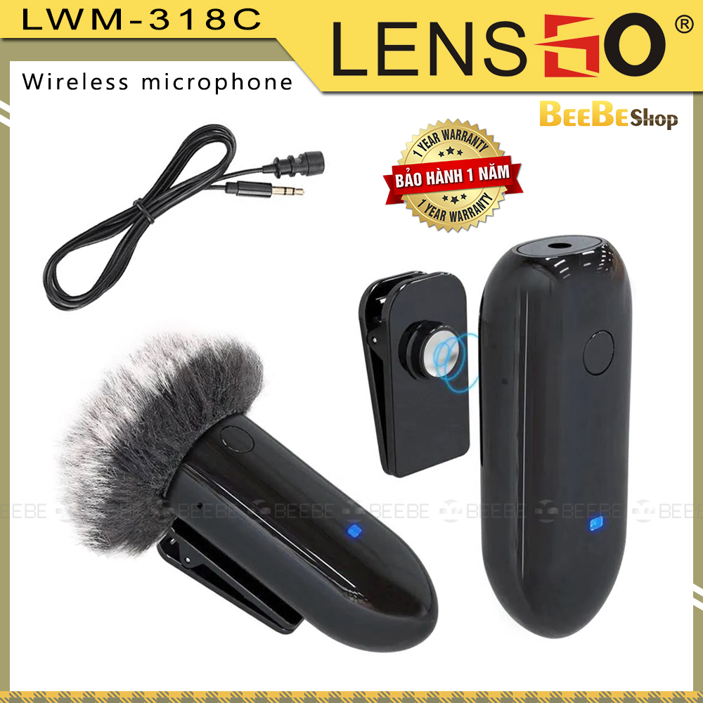 Lensgo lwm 318c - micro không dây thu âm cho điện thoại, máy ảnh cho vlogger, phỏng vấn