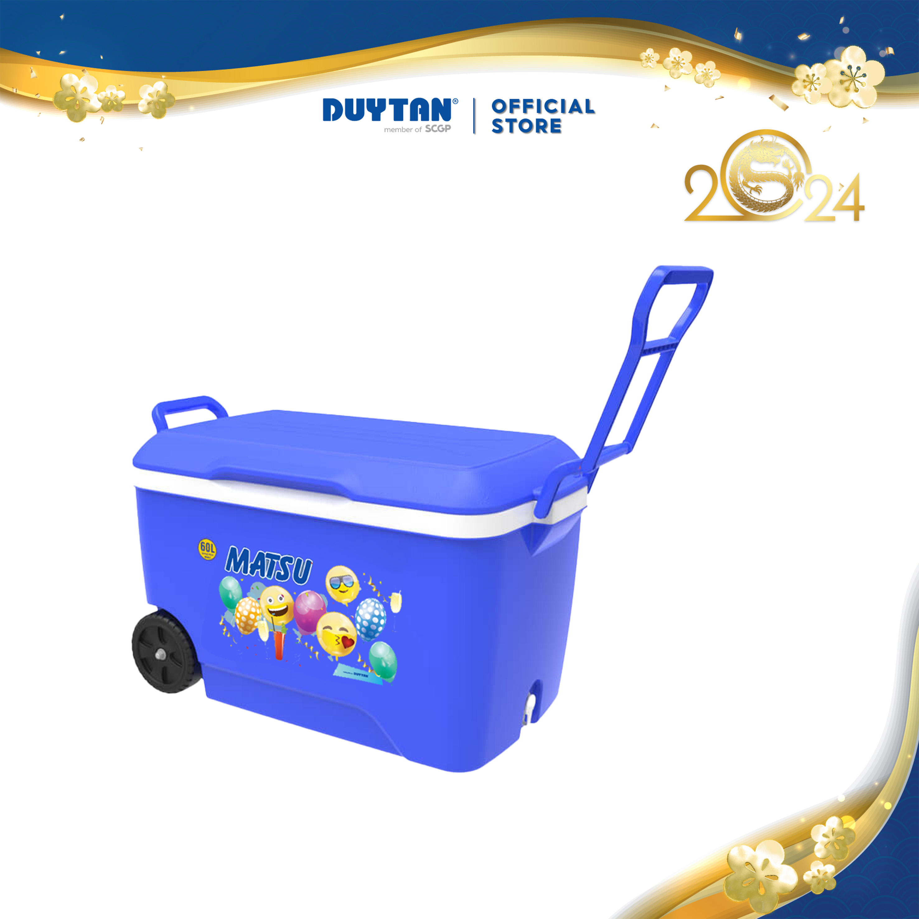 Thùng đá 60 lít có bánh xe, thùng đá giữ lạnh, ủ lạnh lên đến 48h, nhựa Duy Tân kiểu dáng vuông nhỏ gọn, chắc chắn có bánh xe tay kéo