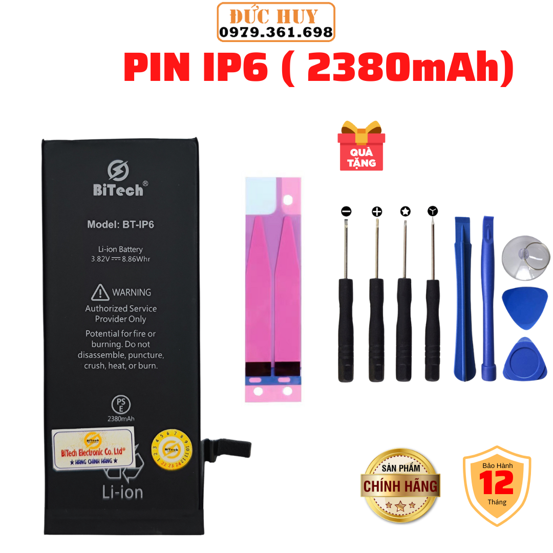 Pin ip6 dung lượng cao bitech bt-ip6 - tặng bộ vít mở + seal dán pin